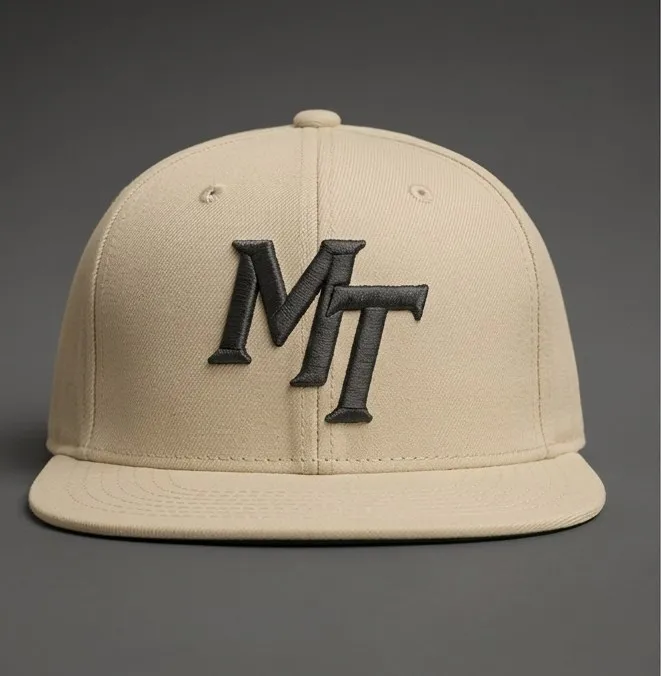 Sand-colored fitted cap with gold MT monogram